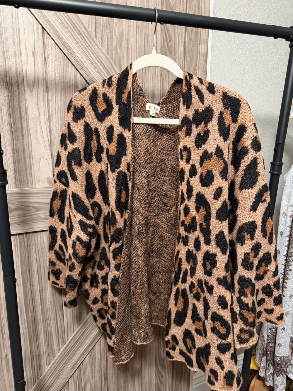 POL Leopard Print Open Front Knit Cardigan Size Medium